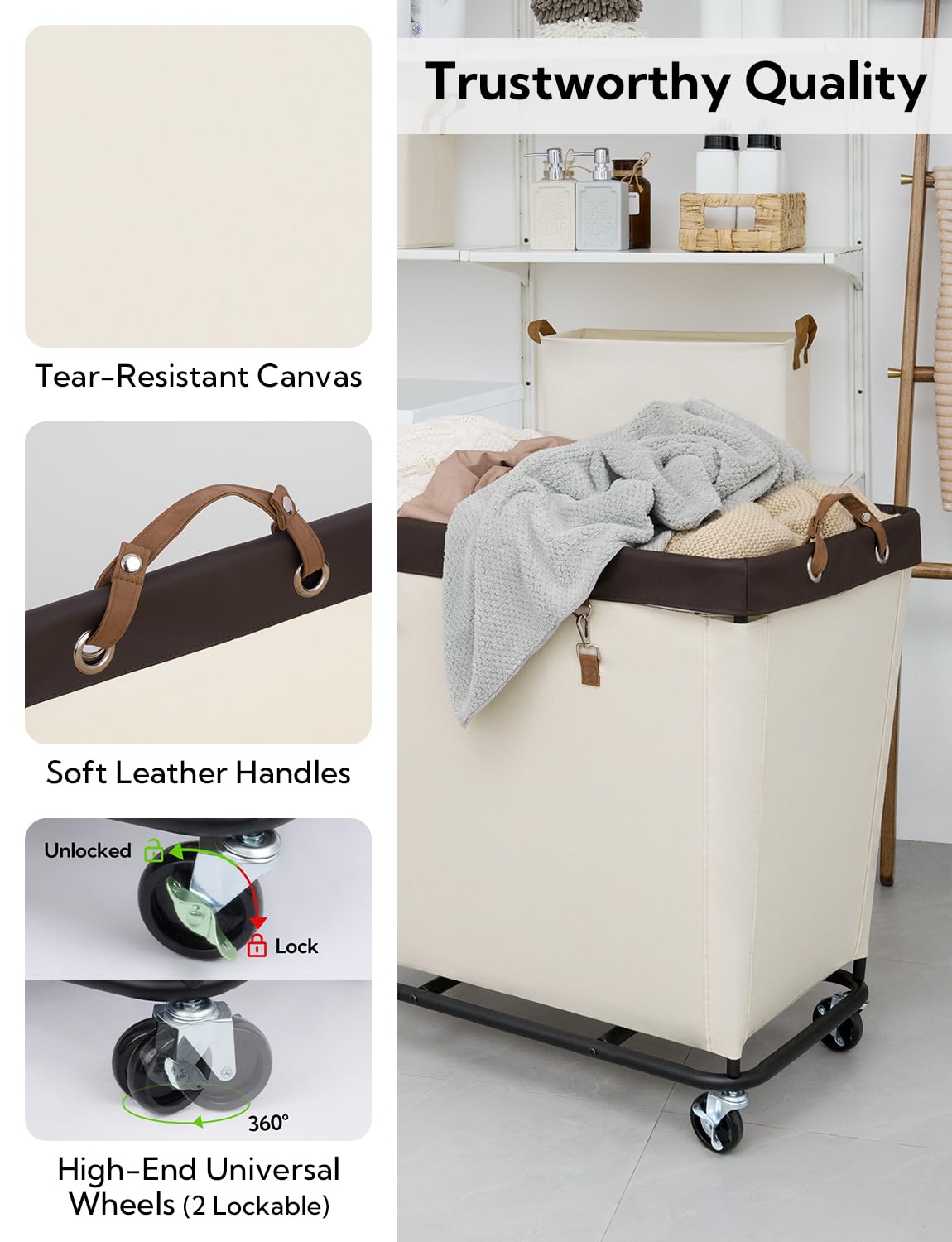 Storageworks Laundry Basket With Wheels, 320L Extra Large Hampers For Laundry, Rolling Laundry Basket, Dirty Clothes Hamper For